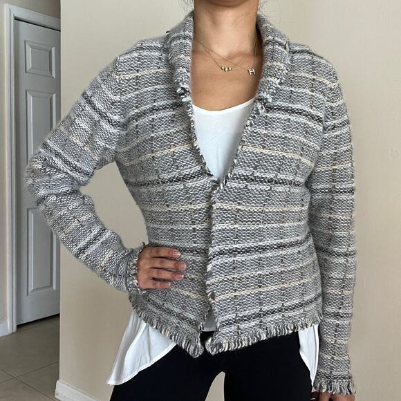 BANANA REPUBLIC Women's Angora & Wool Blend Grey Beige Tan Cardigan Size L - Picture 9 of 11